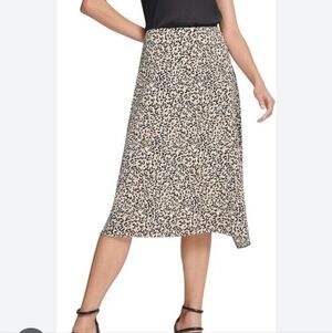 DKNY Beige Leopard Print Aline Midi Skirt Polyester Size 8